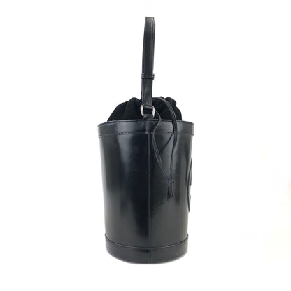 GUCCI Logo emboss Drawstring Bucket Leather Shoulderbag Black OldGUCCI Vintage baa8i6