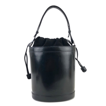 GUCCI Logo emboss Drawstring Bucket Leather Shoulderbag Black OldGUCCI Vintage baa8i6