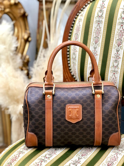 CELINE Macadam Blason Boston bag Handbag Brown Vintage Old Celine s68ihd