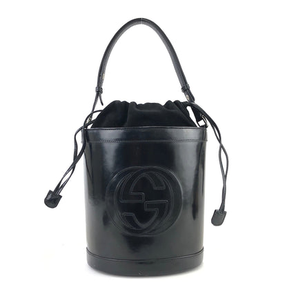 GUCCI Logo emboss Drawstring Bucket Leather Shoulderbag Black OldGUCCI Vintage baa8i6
