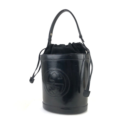 GUCCI Logo emboss Drawstring Bucket Leather Shoulderbag Black OldGUCCI Vintage baa8i6