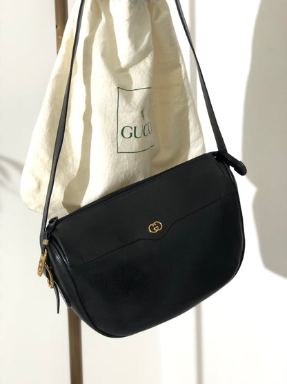 GUCCI Logo Leather Crossbody Shoulder bag Black Vintage ripwn7