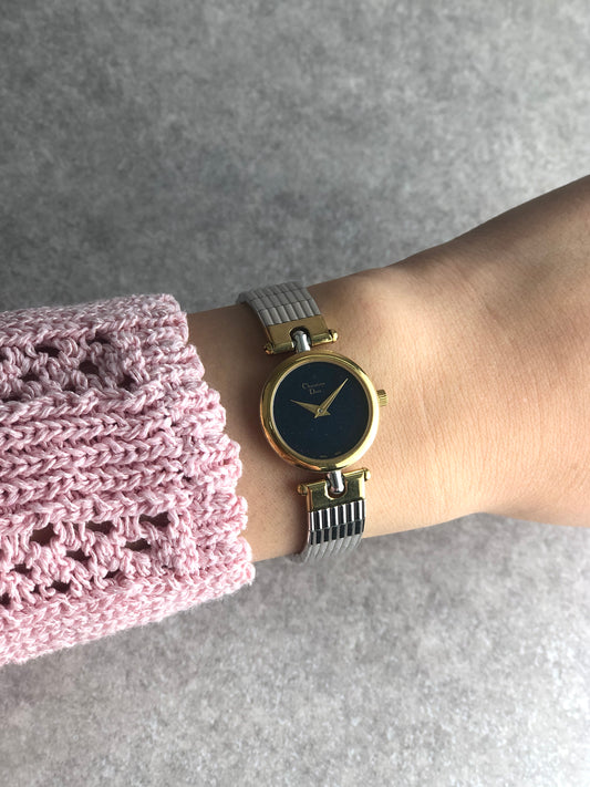 Christian Dior Logo Watch Silver×Gold 3025 Vintage fadvvc