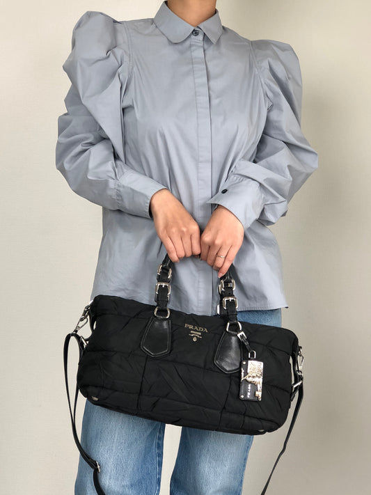 PRADA Logo Charm Two-way Handbag Shoulder bag Black Vintage yxdwny