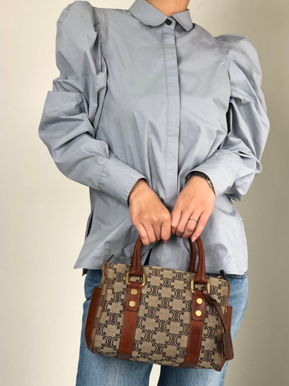 CELINE Triomphe Small Boston bag Handbag Beige Vintage btsixw