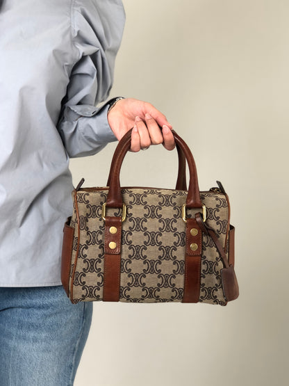 CELINE Triomphe Small Boston bag Handbag Beige Vintage btsixw