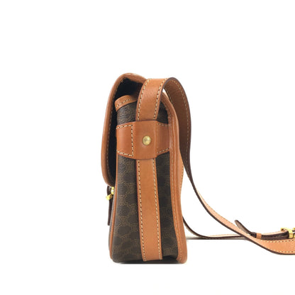 CELINE Macadam Blason Buckle Crossbody Shoulder bag Brown Vintage Old Celine 8rmsve