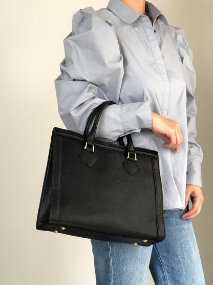 Yves Saint Laurent YSL Logo Top Handle Handbag Black Vintage heismg