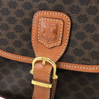 CELINE Macadam Blason Buckle Crossbody Shoulder bag Brown Vintage Old Celine 8rmsve