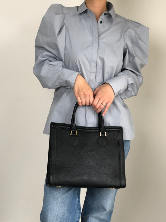 Yves Saint Laurent YSL Logo Top Handle Handbag Black Vintage heismg