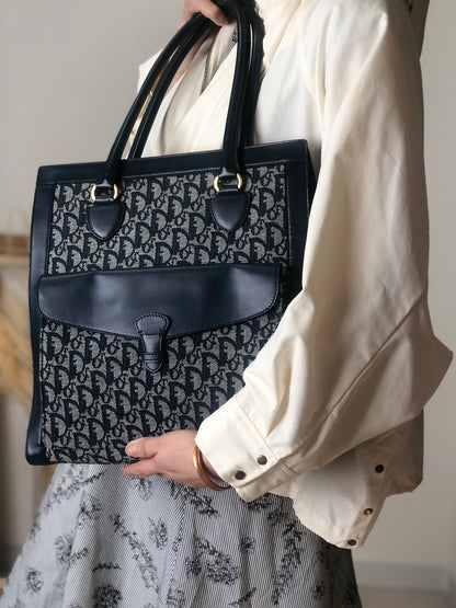Christian Dior Trotter 前袋肩包托特包海軍藍復古 nak7gb