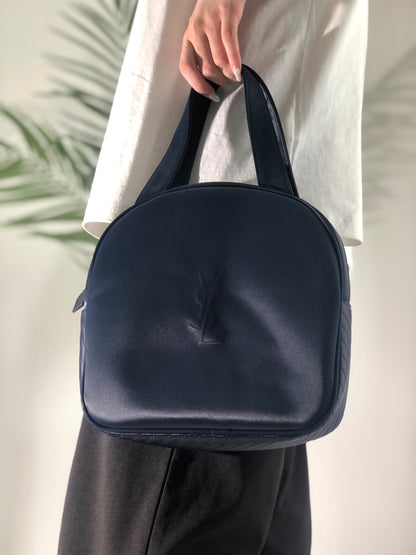 Yves Saint Laurent YSL logo Handbag Boston bag Navy Vintage Old gvphdw