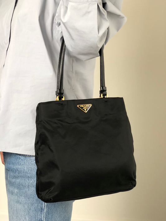PRADA Tessuto Triangle Logo Totebag Black Vintage i7j56x