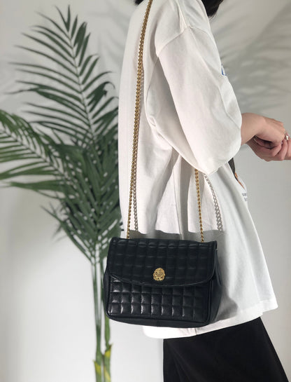 CELINE Blason Emblem Chain Quilted Square Stitch Shoulder Bag Black Old Celine Vintage 82wnp5