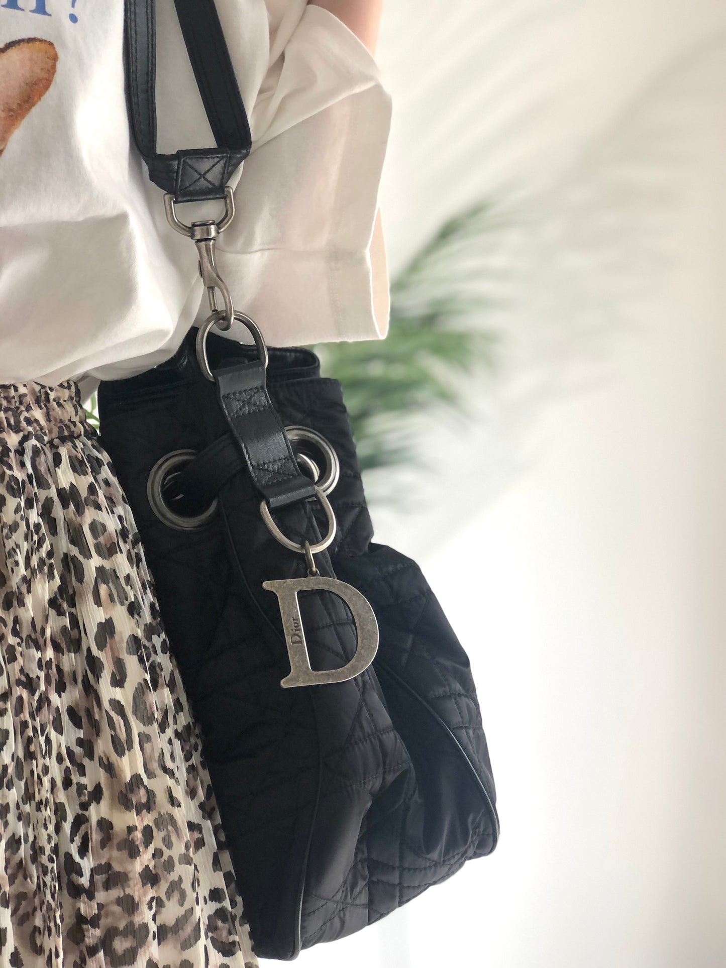 Christian Dior Cannage dior D Charm Drawstring Shoulder bag  Black Vintage Old  s6efa2