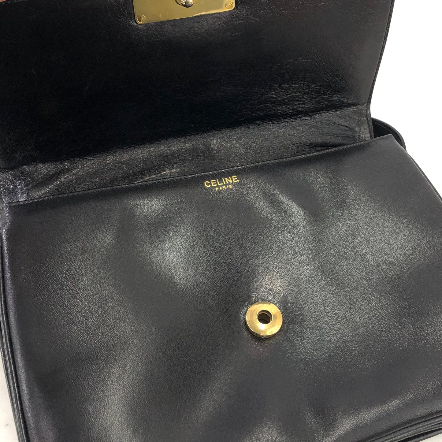 CELINE Horse carriage Leather Shoulder bag Black Vintage Old Celine aj7es6