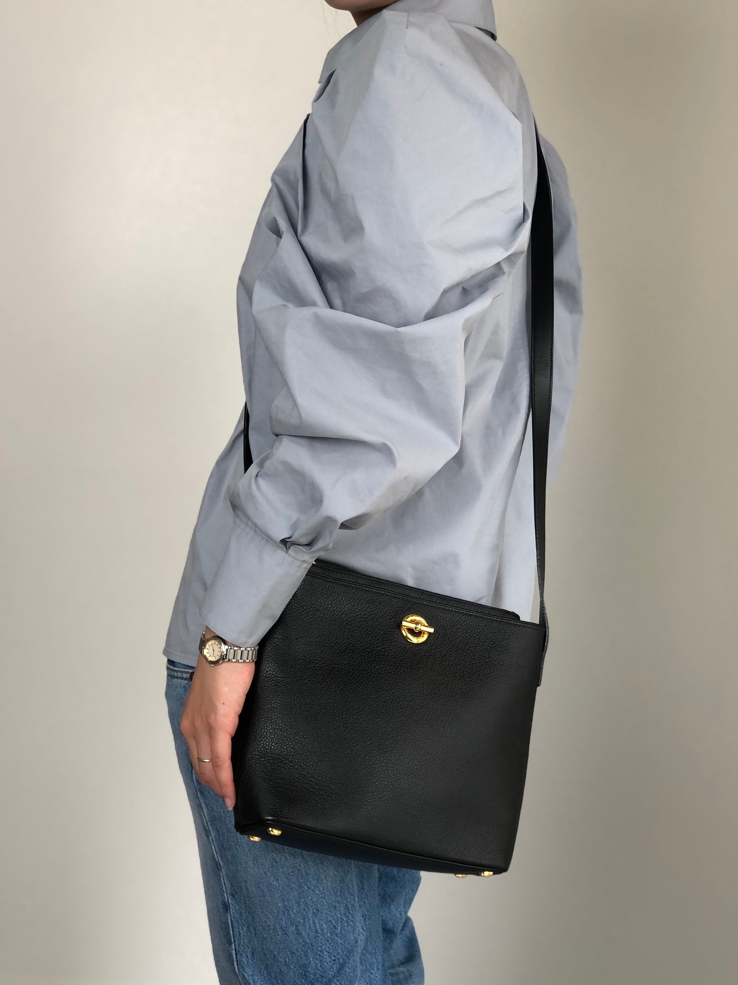 CELINE Toggle Clasp Shoulder bag Black Vintage agj7jw