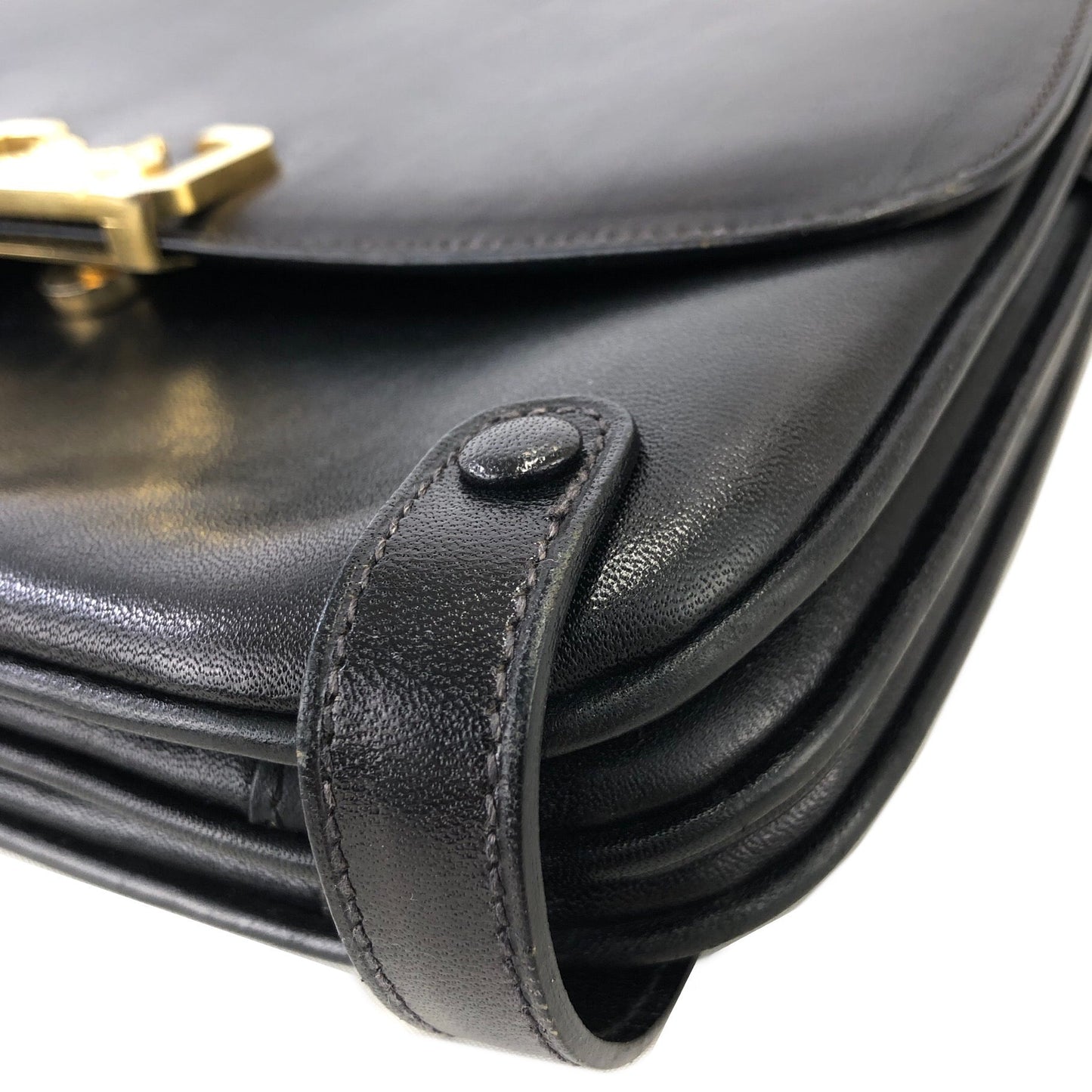 CELINE Horse carriage Leather Shoulder bag Black Vintage Old Celine aj7es6