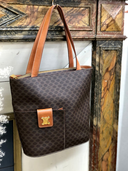 CELINE Macadam Triomphe Front pocket Bucket bag Tote bag Brown Vintage Old zrvvd5