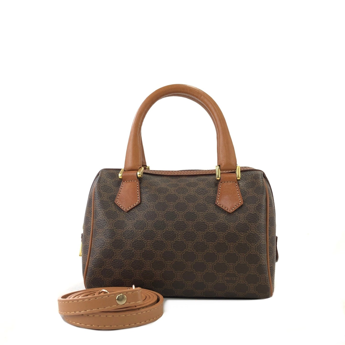 CELINE Macadam minibag miniBoston bag Shoulder bag Leather Brown Vintage Old Celine 2jh5mw
