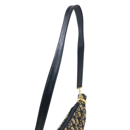 Christian Dior Trotter Jacquard Leather Shoulder bag Hobobag Navy Vintage 45xua4