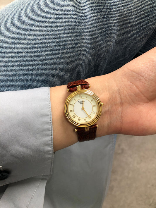 Christian Dior Watch Gold×Brown 3063 Vintage mwcd5p