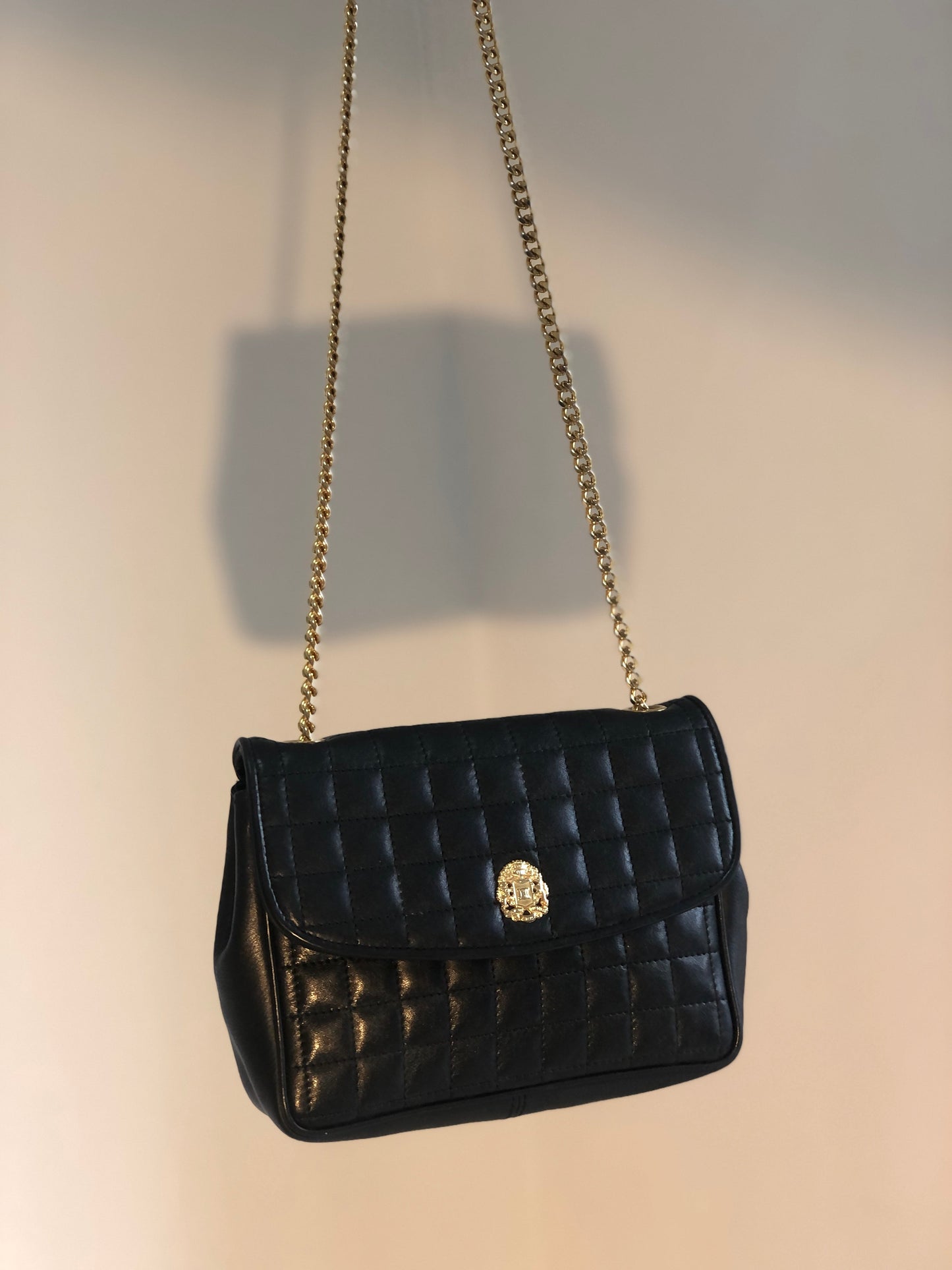 CELINE Blason Emblem Chain Quilted Square Stitch Shoulder Bag Black Old Celine Vintage 82wnp5