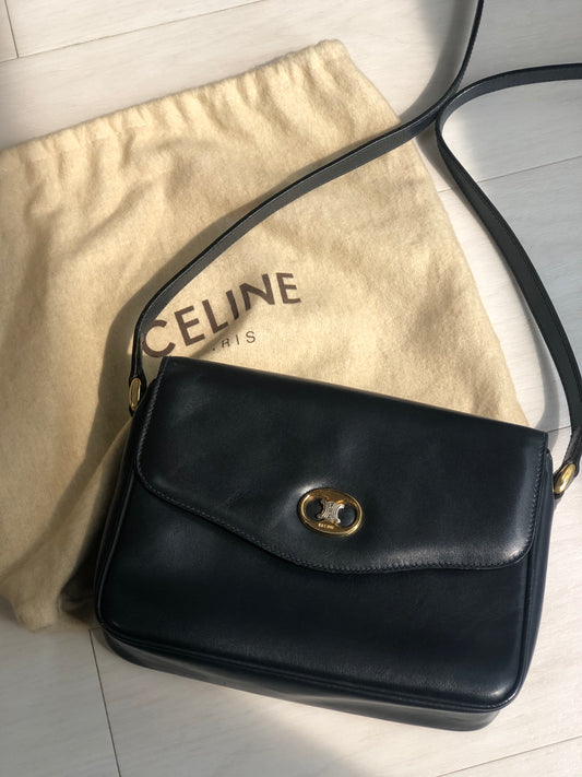 CELINE Triomphe Leather Navy Vintage Old Celine z2uc8w