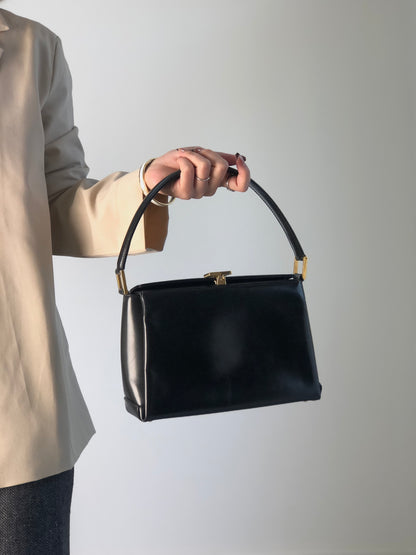 GUCCI Logo Handbag Vanity bag Black Vintage aitdmr