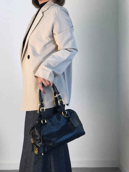 PRADA Logo Embossed Handbag Boston bag Black Vintage nfyku6