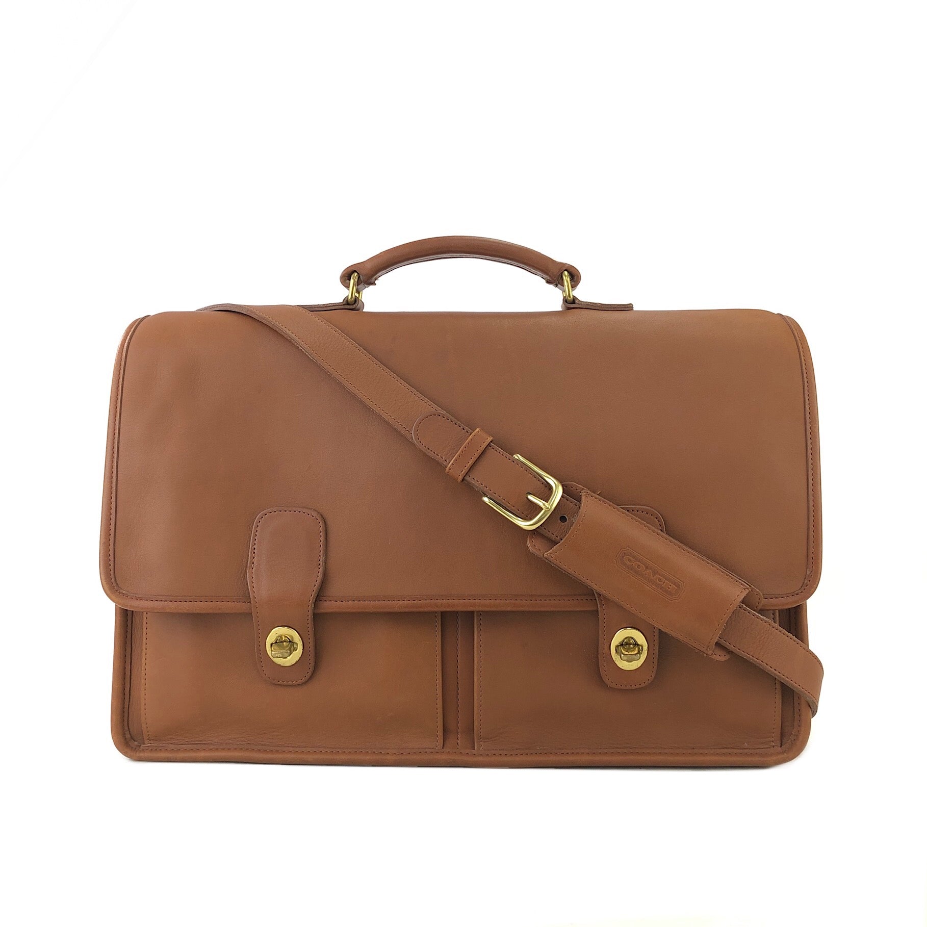 COACH Grab Leather Turnlock Brief Bag Brown Vintage Old euaujd