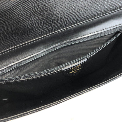 CELINE 圓形標誌壓花皮革兩用手拿包 單肩包 黑色 復古舊款 Celine gbnmjz