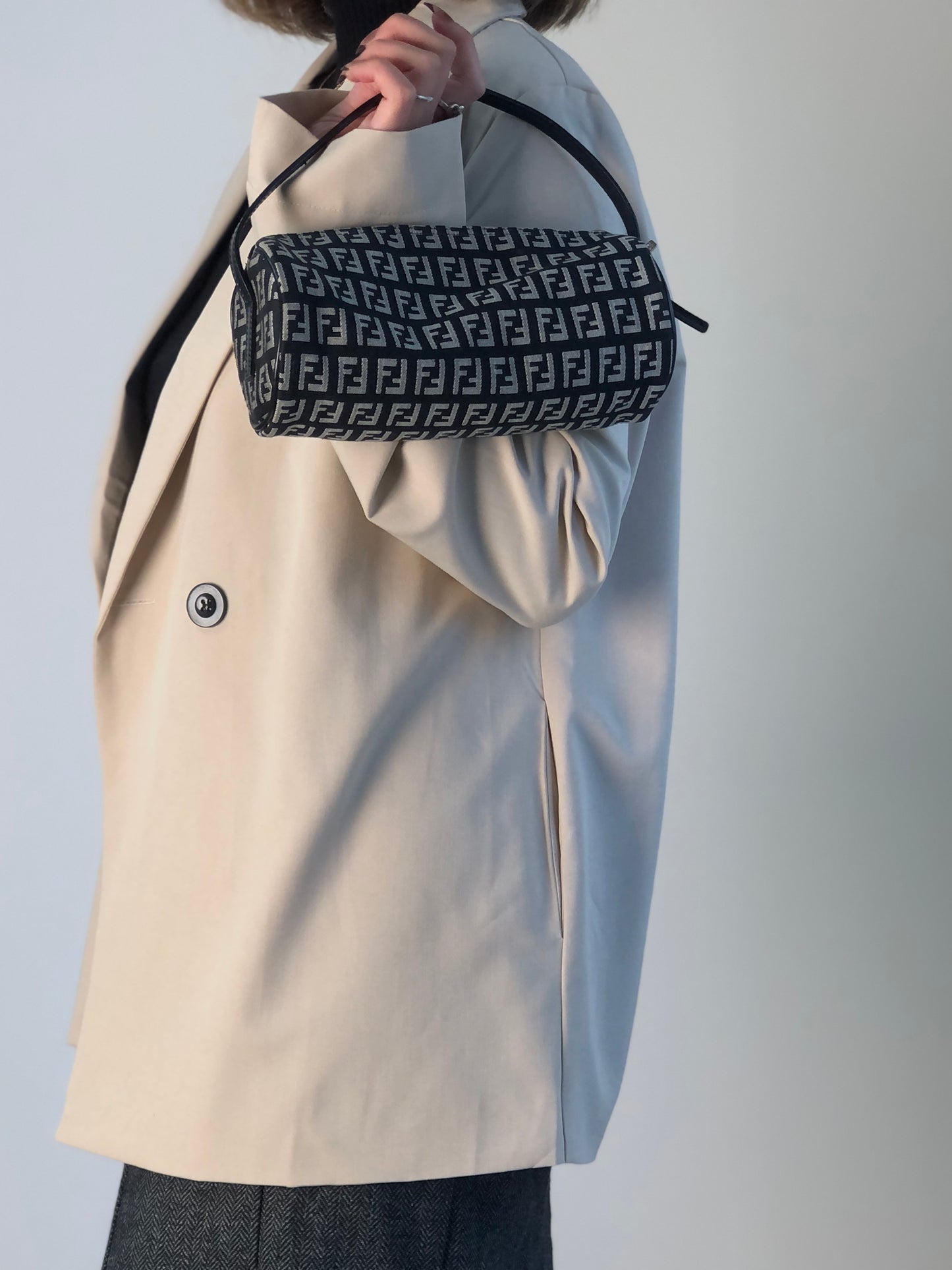 FENDI Zucchino Handbag Pouch Black Vintage zrasnu