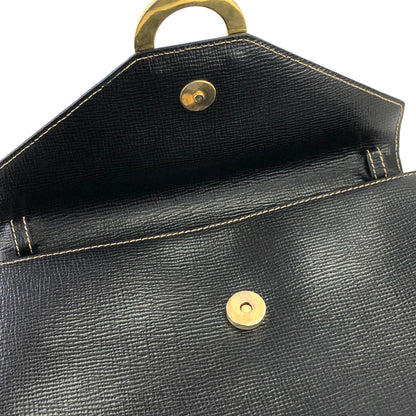 CELINE 圓形標誌壓花皮革兩用手拿包 單肩包 黑色 復古舊款 Celine gbnmjz