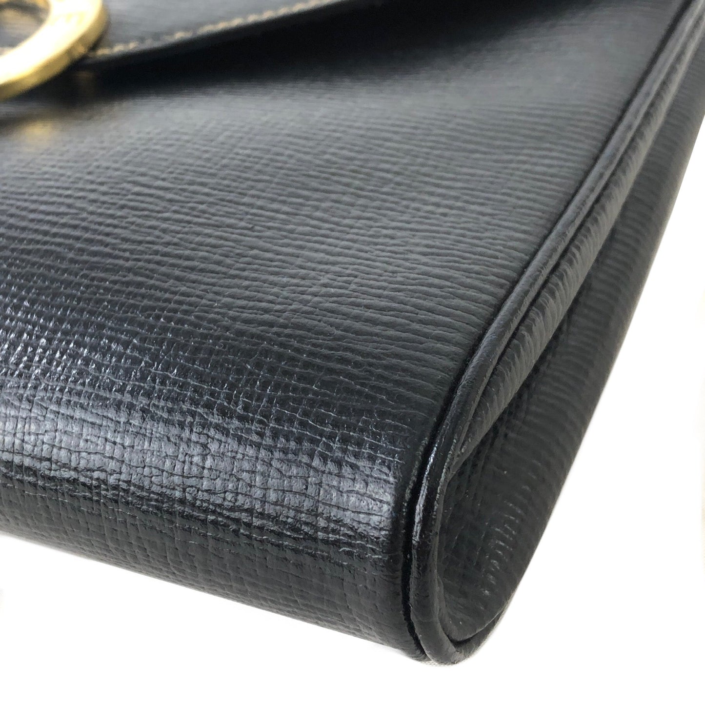 CELINE Logo Circle Embossed Leather 2way Clutch Shoulder Bag Black Vintage Old Celine gbnmjz