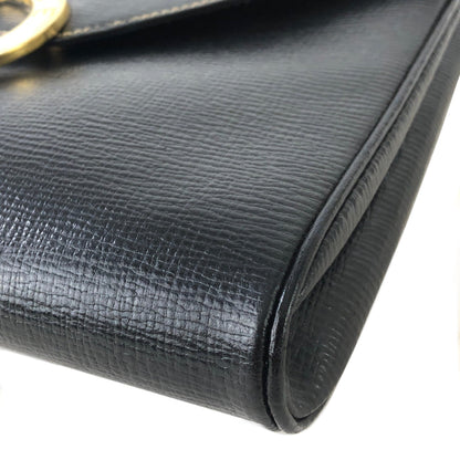 CELINE 圓形標誌壓花皮革兩用手拿包 單肩包 黑色 復古舊款 Celine gbnmjz