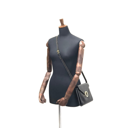 CELINE 圓形標誌壓花皮革兩用手拿包 單肩包 黑色 復古舊款 Celine gbnmjz