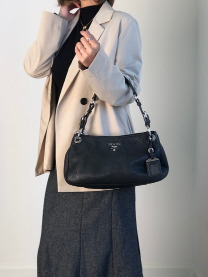 PRADA Logo Shoulder bag Black Vintage j4hmuw