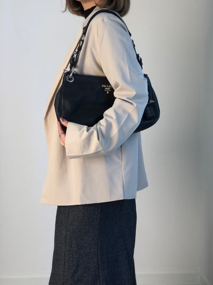 PRADA Logo Shoulder bag Black Vintage j4hmuw