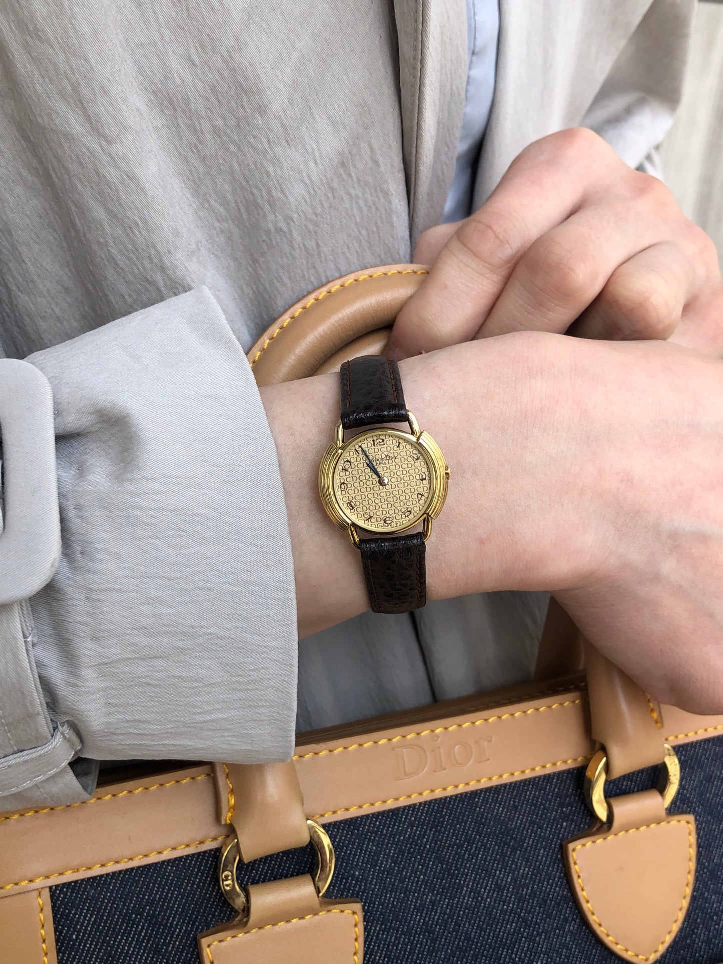 Christian Dior Watch Gold×Brown Vintage 2mewkg