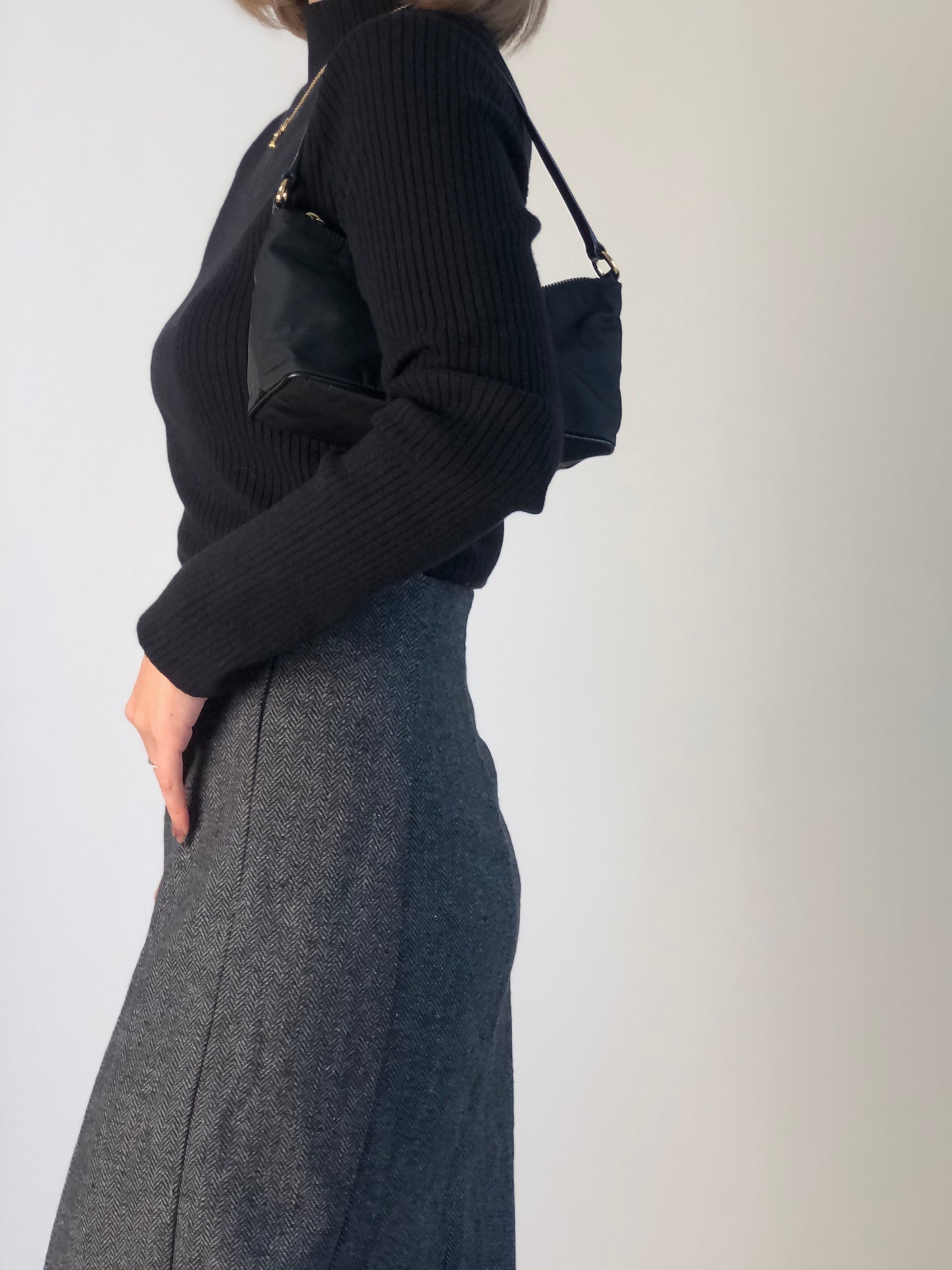 PRADA Logo Small Handbag Black Vintage 4kewfr