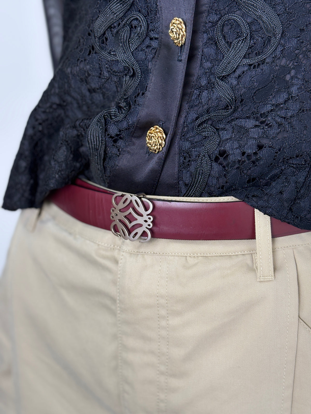 LOEWE Anagram Belt Black×Burgundy Vintage nfn2n8