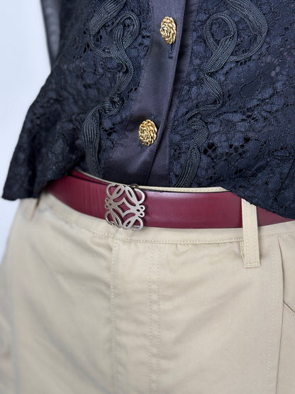 LOEWE Anagram Belt Black×Burgundy Vintage nfn2n8