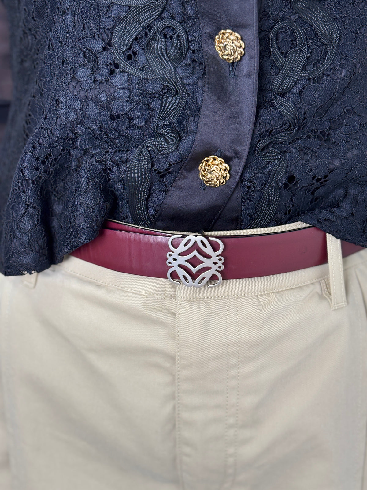 LOEWE Anagram Belt Black×Burgundy Vintage nfn2n8