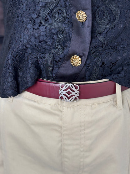 LOEWE Anagram Belt Black×Burgundy Vintage nfn2n8