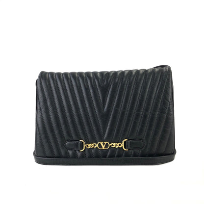 VALENTINO GARAVANI V logo Chevron Two-way Shoulder bag Clutch bag Black Vintage Old sems6s