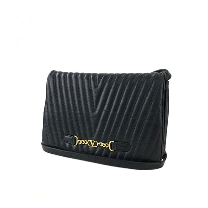 VALENTINO GARAVANI V logo Chevron Two-way Shoulder bag Clutch bag Black Vintage Old sems6s