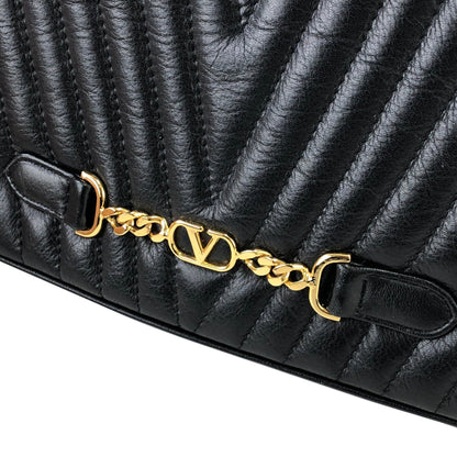 VALENTINO GARAVANI V logo Chevron Two-way Shoulder bag Clutch bag Black Vintage Old sems6s
