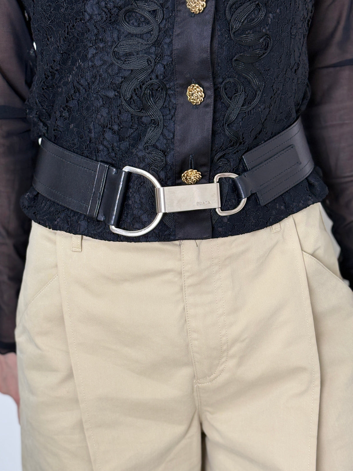 PRADA Logo Belt Black Vintage mverzc