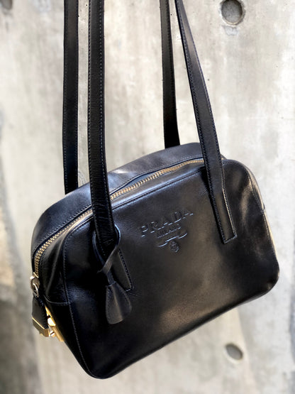 PRADA Logo Leather Shoulder bag Black Vintage jrkr4w